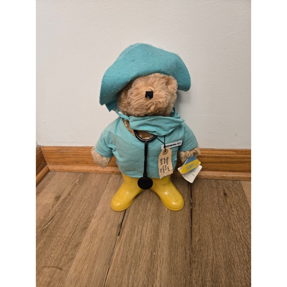 Vintage Paddington Bear MD Plush with Tag - Scrubs & Mask -Eden 1986
